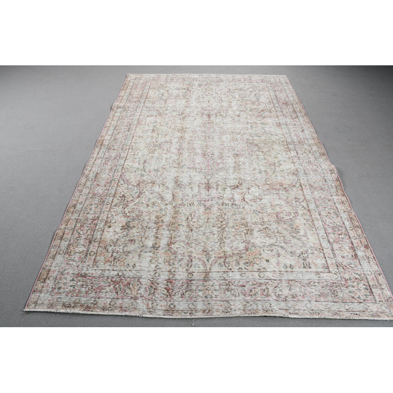 Grand tapis Oushak rétro de style turc pour la salle à manger avec un ton beige neutre et un motif en laine tissé à la main
