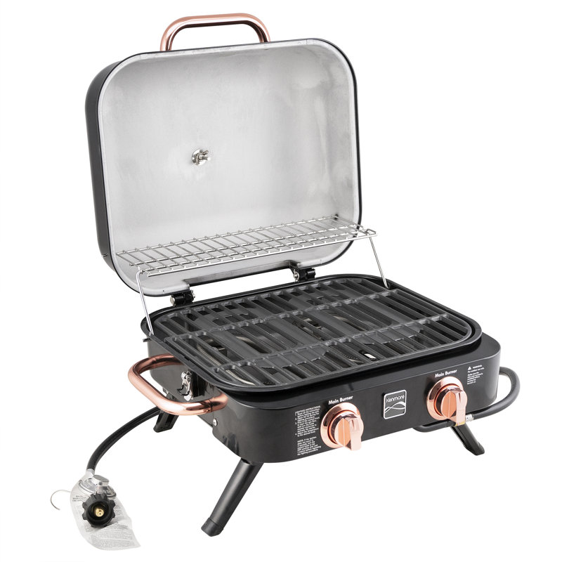 Kenmore 2-Burner Portable Tabletop Retro Gas Grill, Black/Copper