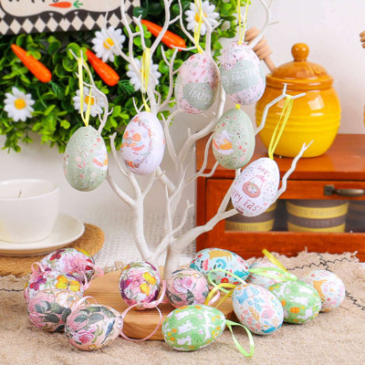 Set Of 6 Easter Egg Hanging Ornaments Colorful Paper Mache Foam Easter Hanging Egg Foam Easter Tree Decoration 1.5X 2.3In, A8