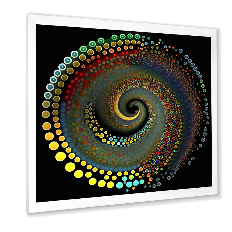 Iridiscdent pointillism spiral sur toile, H 24 po x l 24 po x P 1 po, Cadre simple blanc