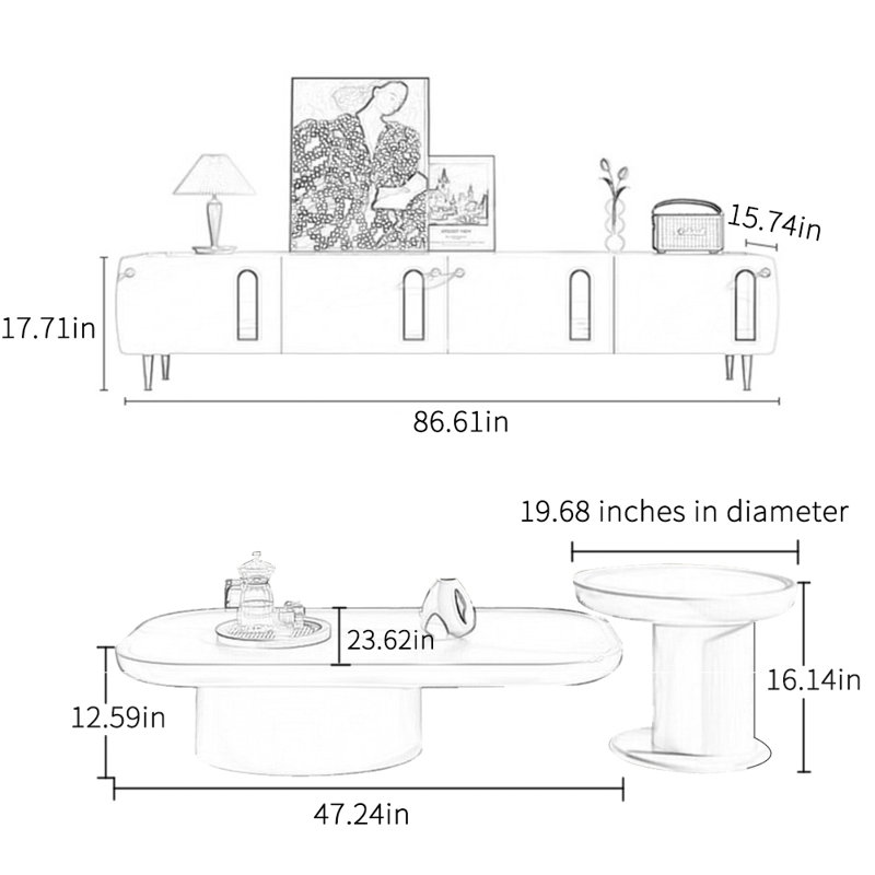 Combinaison meuble télé de style crème avec table basse