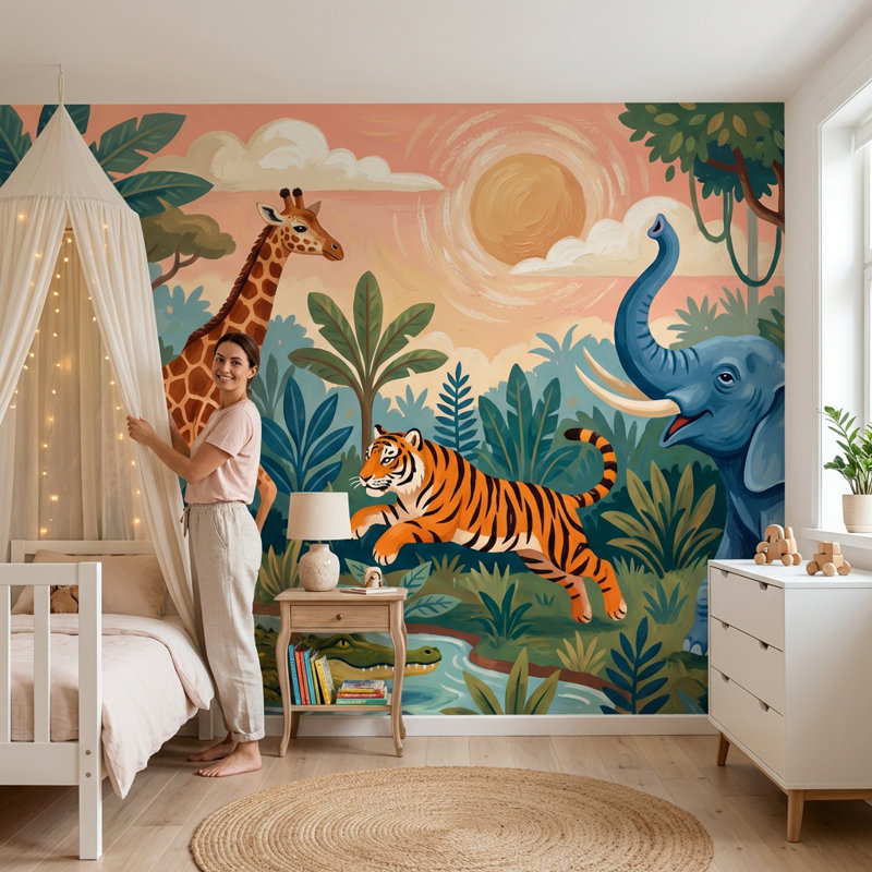 Papier peint Jungle Safari, Non tissé, 140 po x 108 po