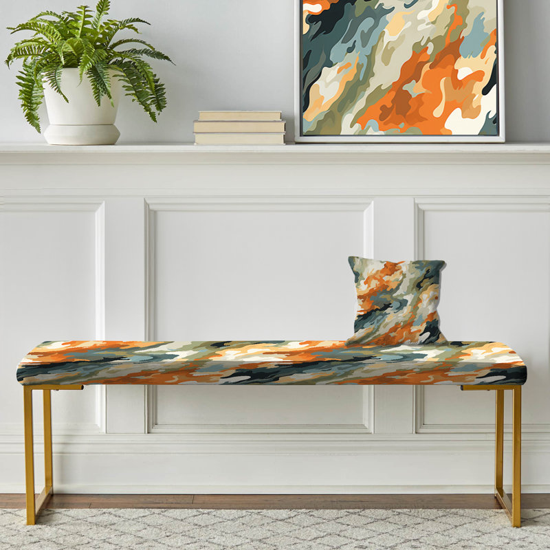 Orange And Green Expedition - Camouflage Upholstered Gold Bench