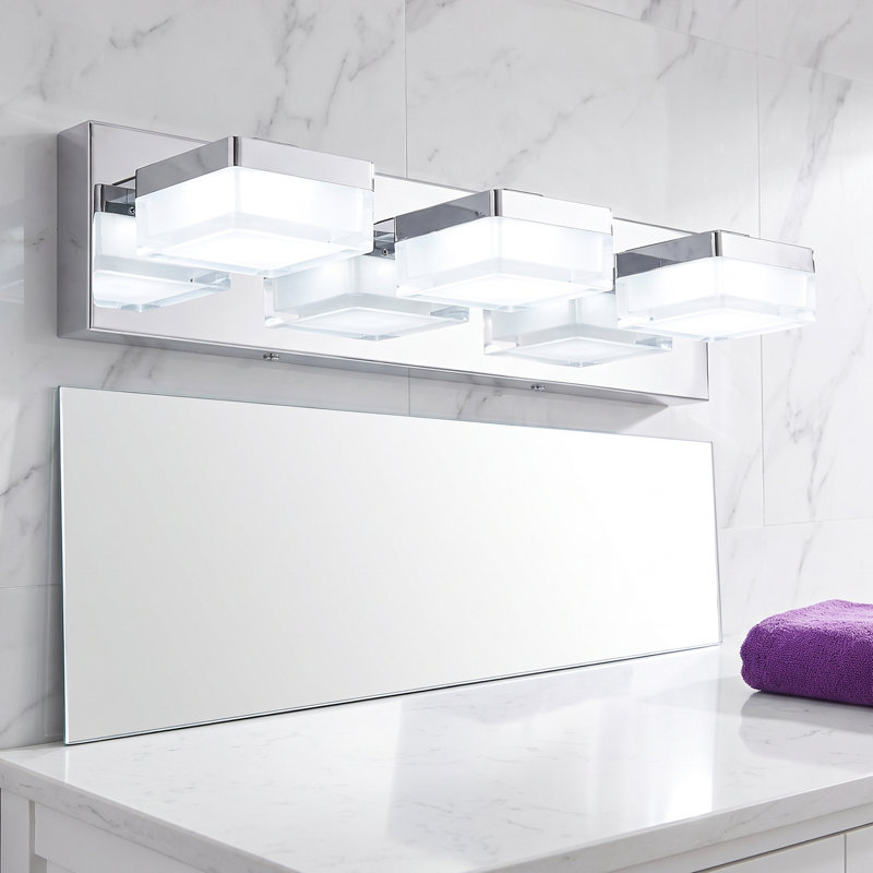 Luminaire de salle de bain à DEL à intensité variable moderne, 6000 K, Chrome, Trois lumières