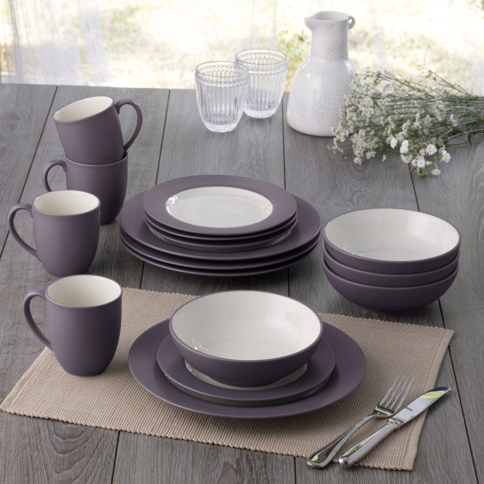 Colorwave Stoneware Dinnerware Set - Service for 4, Plum