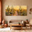 Cactus désert cactus paysage coucher de soleil chemin, ensemble de 3 reproductions d'art sur toile-313329713