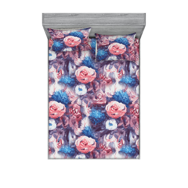 Drap-housse et taies décoratives 3 pièces Ambesonne, Rosé, coquille d'œuf, prune / floral