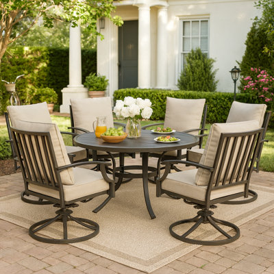 Gunars Outdoor Slat Back Swivel Rocker Patio Dining Armchair(Set Of 6)