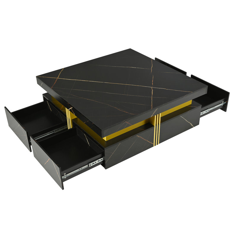 Table basse moderne carrée avec rangement à 4 tiroirs, Noir