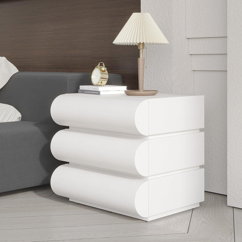 Briena Elegant Modern White Nightstand, Modern Three-Drawer Bedside Table, Set of 1