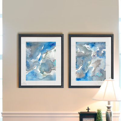 "Subtile blues I", ensemble de 2 reproductions d’art sur papier encadrée