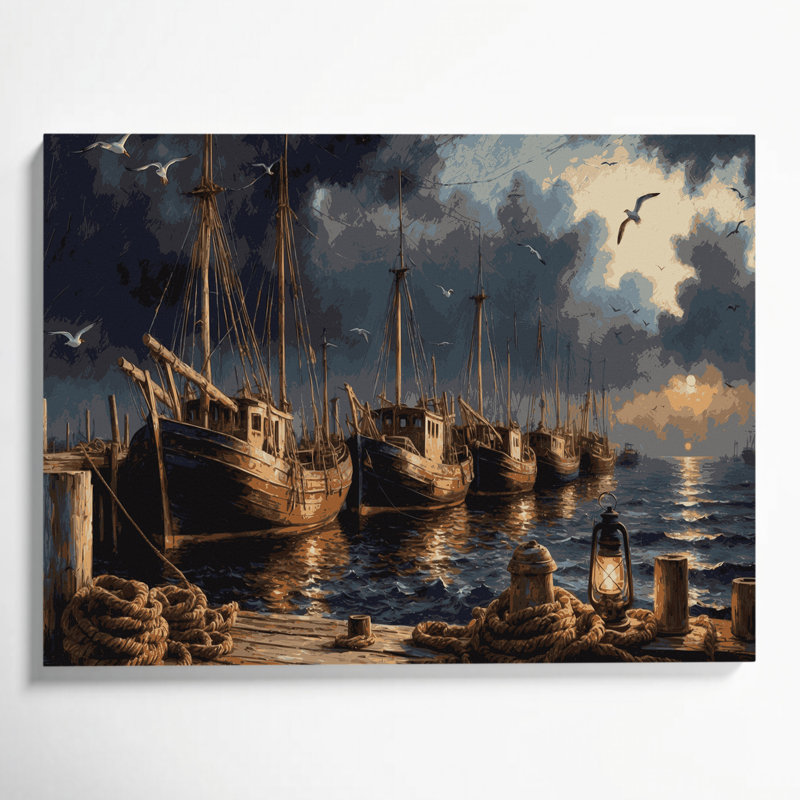 Art nautique noir sur toile, "Nautical Harbor Scenes", H 24 po x l 36 po