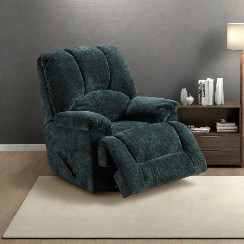 Luxury-Style Wide-armed Reclining Chair, Green Chenille