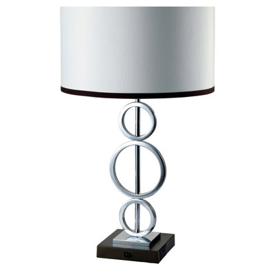 Lampe de table moderne 29 po argentée avec anneau - Lampe de bureau contemporaine en métal pour le salon, la chambre à coucher et le bureau