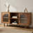64 Inch TV Stand Console, 2 Arch Glass Door Cabinets & Shelves, Walnut Brown Mango Wood