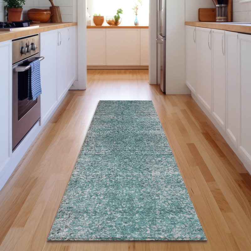 Premium Machine Washable Prisco Teal Rug, Runner 2'3" x 7'6"