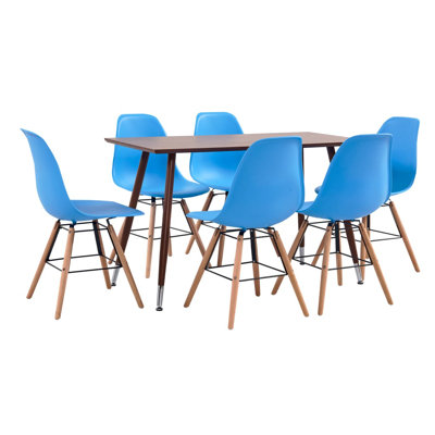 Table de salle à manger Vidaxl et table brun, chaises bleues