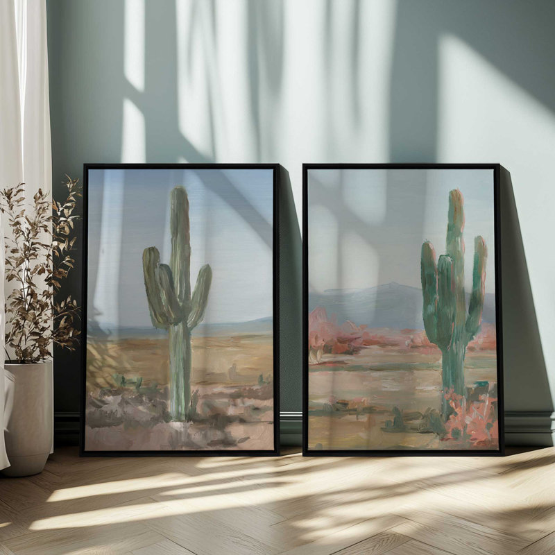 Ensemble de 2 cactus intemporels Saguaro, H 12 po x l 18 po, Cadre flottant noir satiné