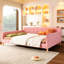Grand lit de jour rembourré en lin, construction, fonctionnel pour s'asseoir et dormir, sans support de sommier,