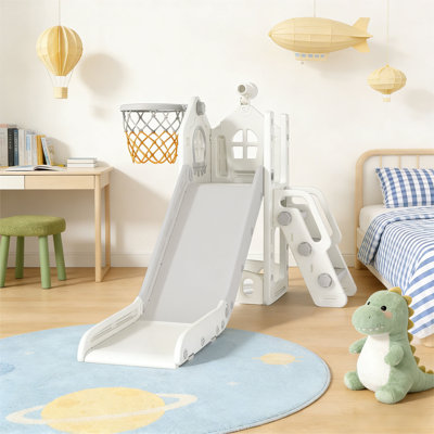 5-In-1 Toddler Slide Playset – Indoor & Outdoor Climber With Slide, Basketball Hoop, Telescope Toy, Storage, Anti-Slip Steps, Safe Hdpe Material, Ages 1–3