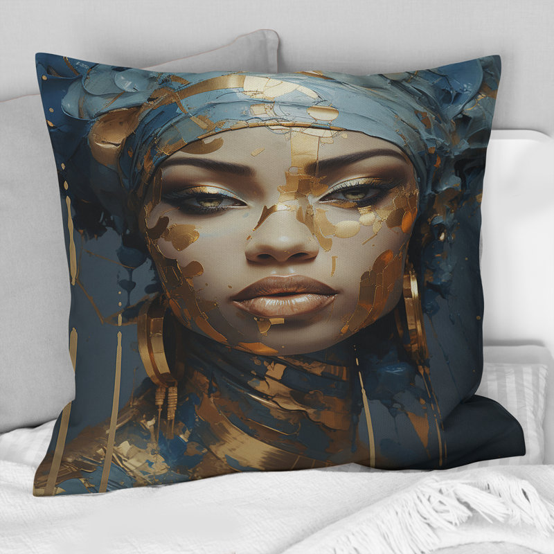 Coussin décoratif bleu et doré, Square 16"