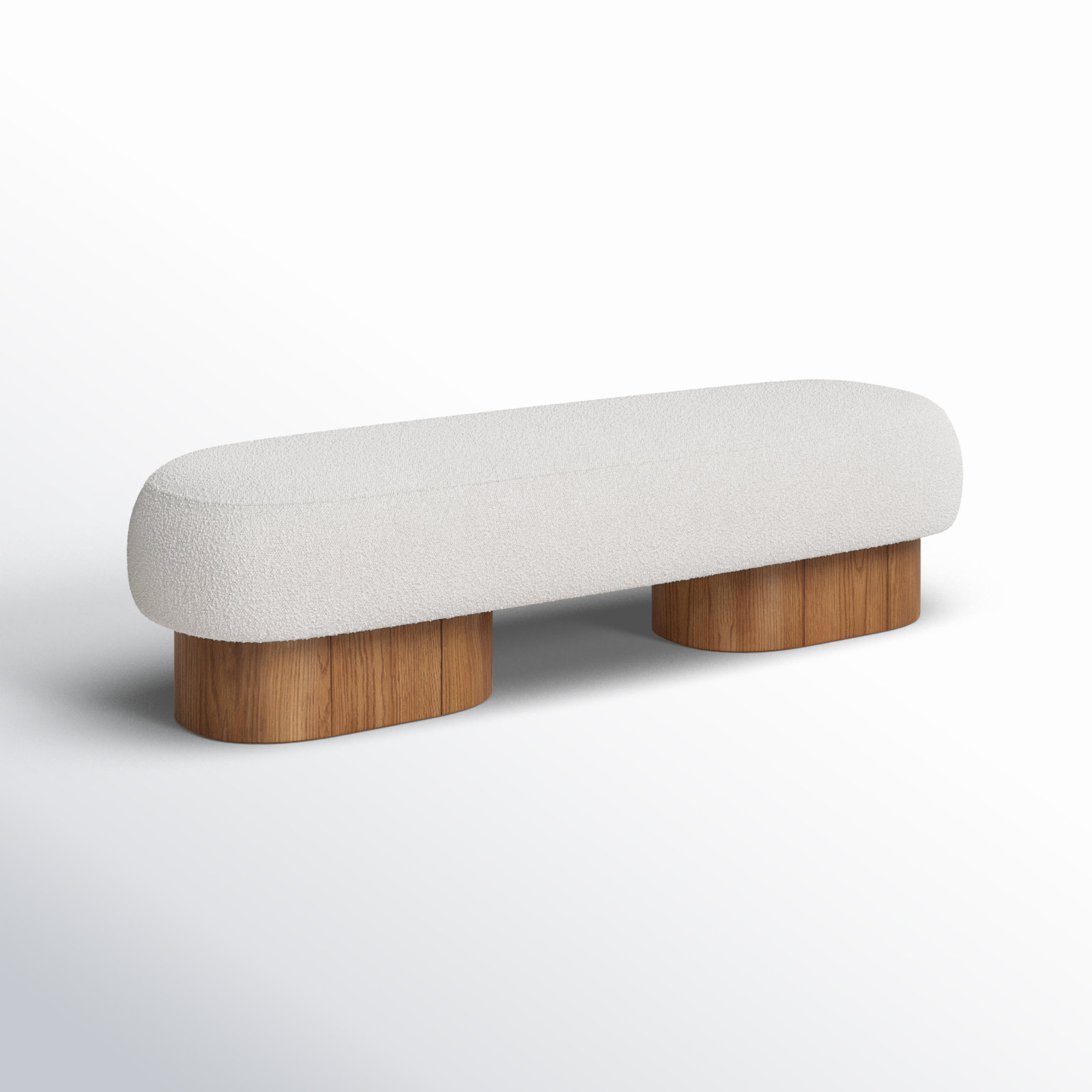 Denyer Boucle Fabric Upholstered Bench, Cream Boucle Fabric, Natural