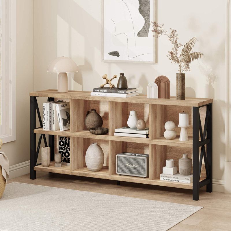 Bibliothèque en bois Guinna, 8 cubes, Chêne rustique