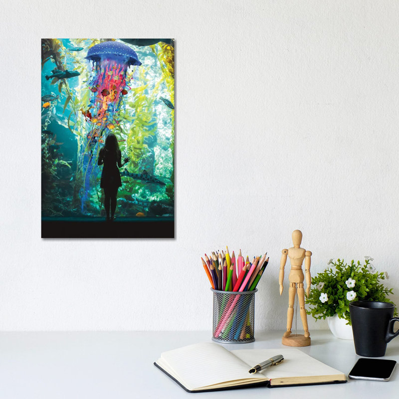 Electric Jellyfish World Is An Aquarium by David Loblaw - Print on Canvas, Wrapped Canvas, 20.32 cm H x 30.48 cm W