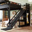 Lit mezzanine naturel avec glissade, tablettes de rangement, garde-robe, cadre de lit USB et en métal à DEL, noir-972614484-972614507