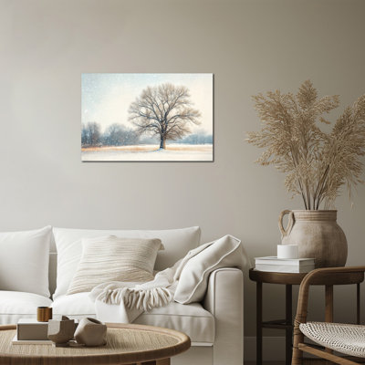 Grand arbre d'hiver, art mural sur toile - paysage de neige classique, affiche de toile imprimée pour décoration de maison de vacances et œuvre d'art murale de campagne, prête à être suspendue, 18 po x 24 po