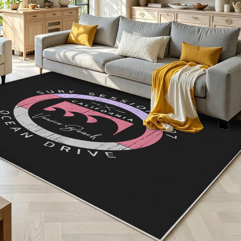 Clear Surf Rider Surfing California Santa Beach Vintage Grunge Shirt Machine Washable Indoor Area Rug, Rectangle 71" x 98"