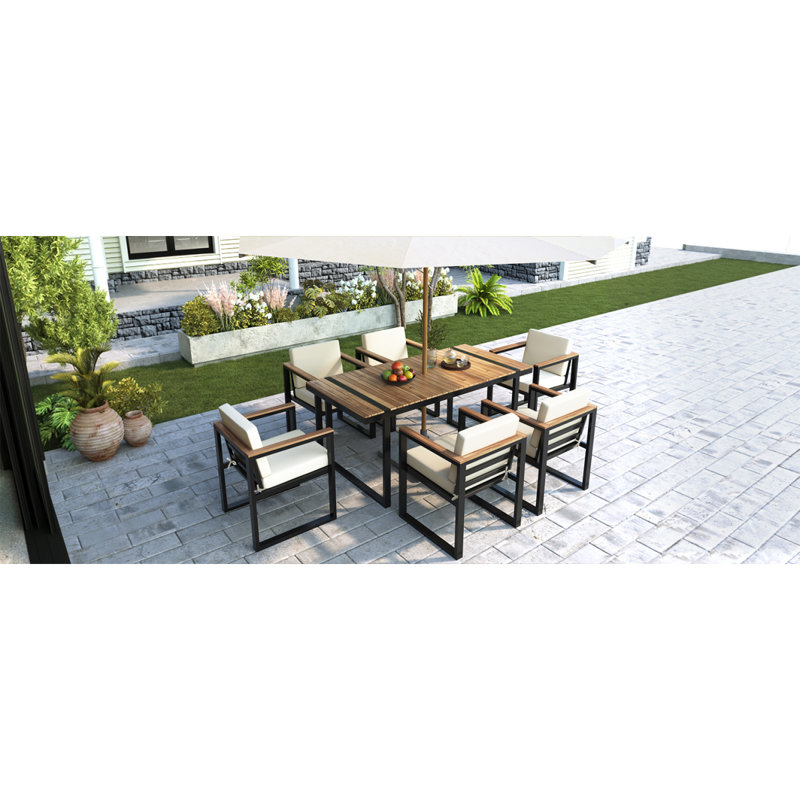 Ensemble de salle à manger d'extérieur 7 pièces avec ensemble de chaises et coussins amovibles pour patio, jardin, beige