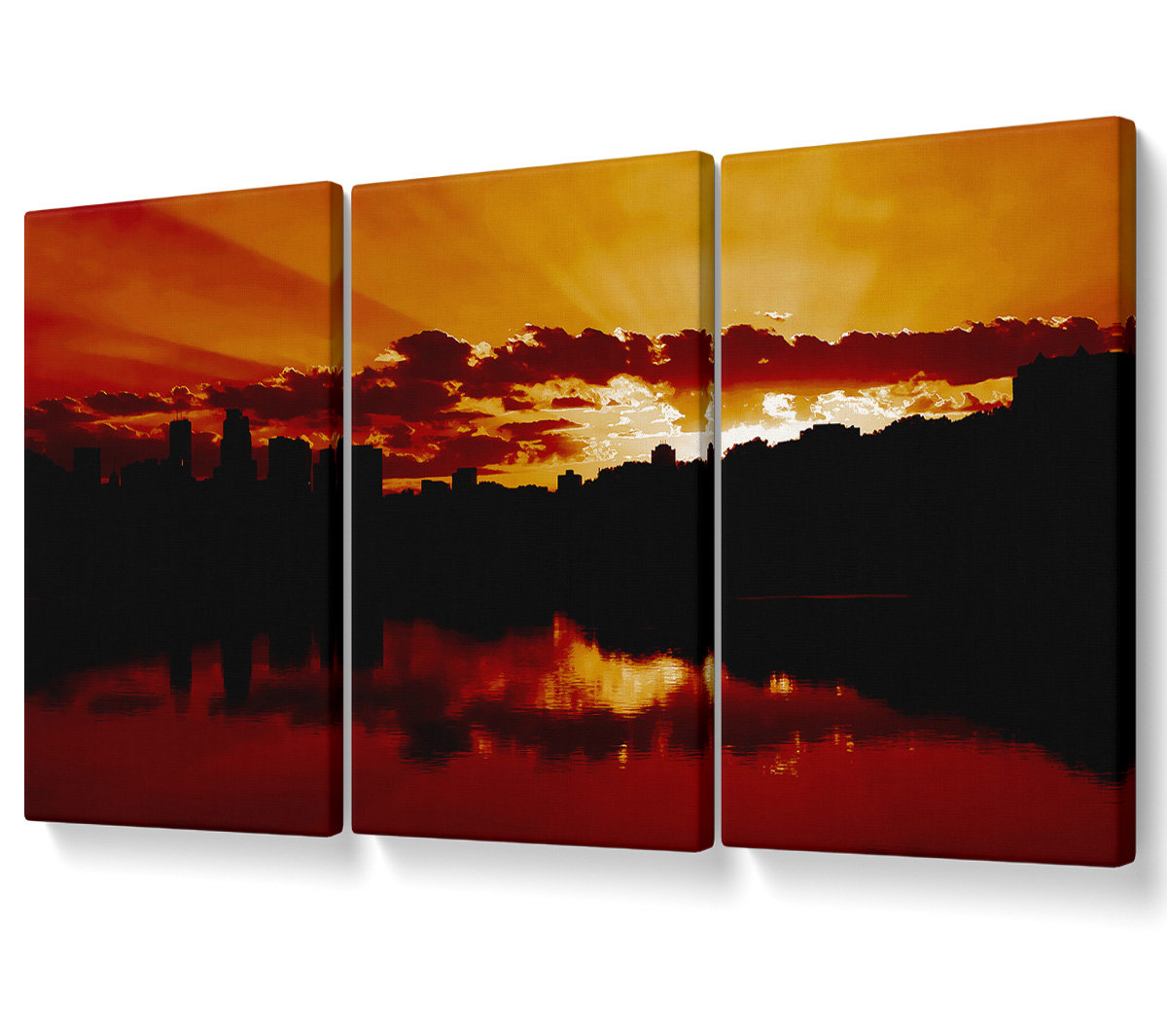 Ebern Designs Caramel Sunrays - 3 Piece Wrapped Canvas Graphic Art ...
