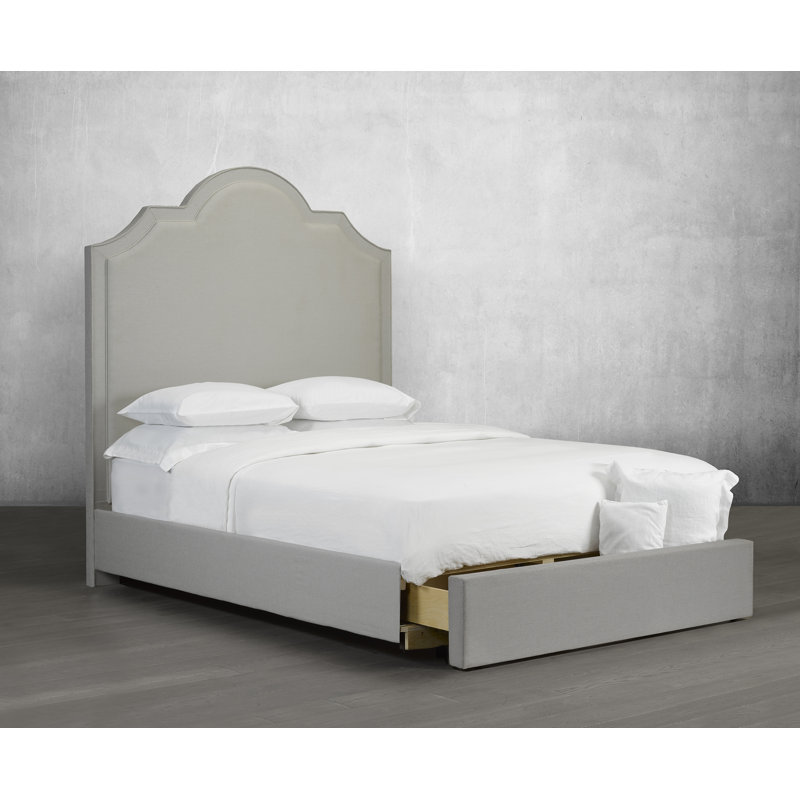 Lit plateforme tapissier avec rangement Weern, Gris, Grand