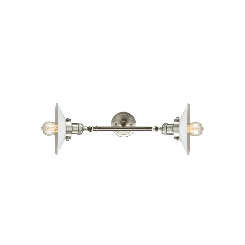 Miramontes Armed Sconce, Brushed Satin Nickel, Matte White Halophane, 60 Watt Vintage Incandescent Bulb