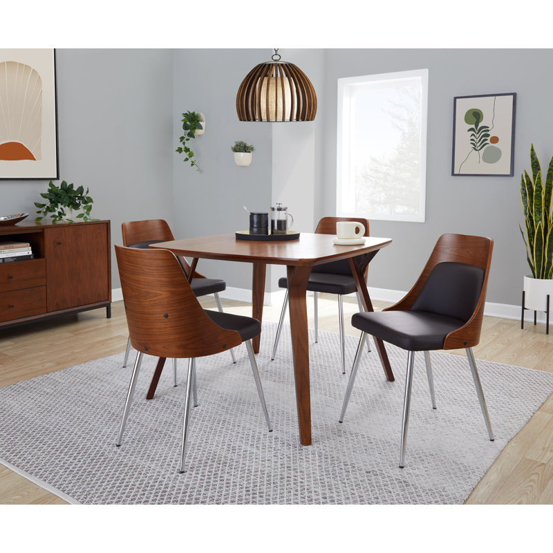  Aurika Faux Leather Dining Chair with Tapered Metal Legs, Brown/Walnut, Chrome