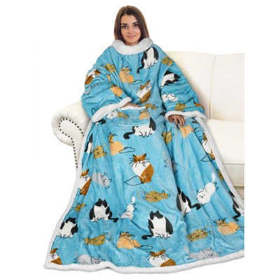 Sherpa Wearable Blanket with Sleeves Arms,Super Warm Large Fleece Plush Wrap Robe Blanket for Adult
