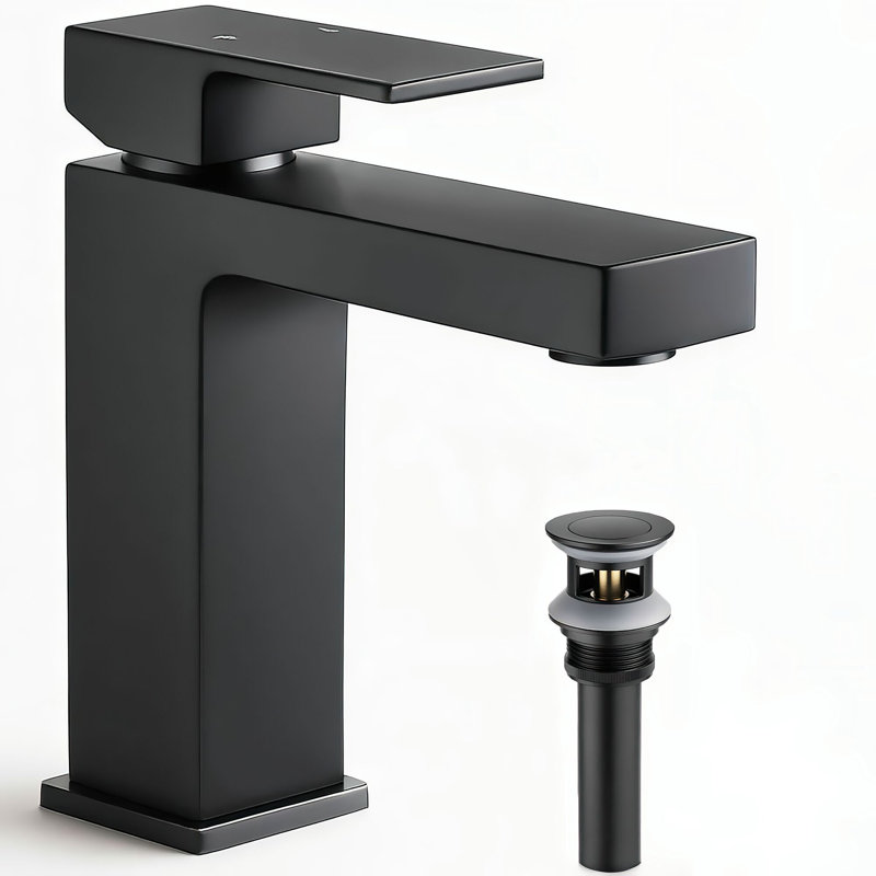 Robinet pour salle de bain à poignée simple en laiton massif, robinet de salle de bain à un trou avec bonde et plaque de pont