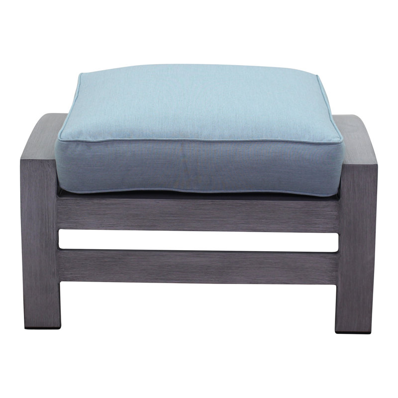 Gray Aluminum Outdoor Ottoman with Blue Sunbrella Cushion