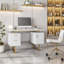 Bureau blanc et doré pour bureau avec tiroirs et rangement, l 51,25 po