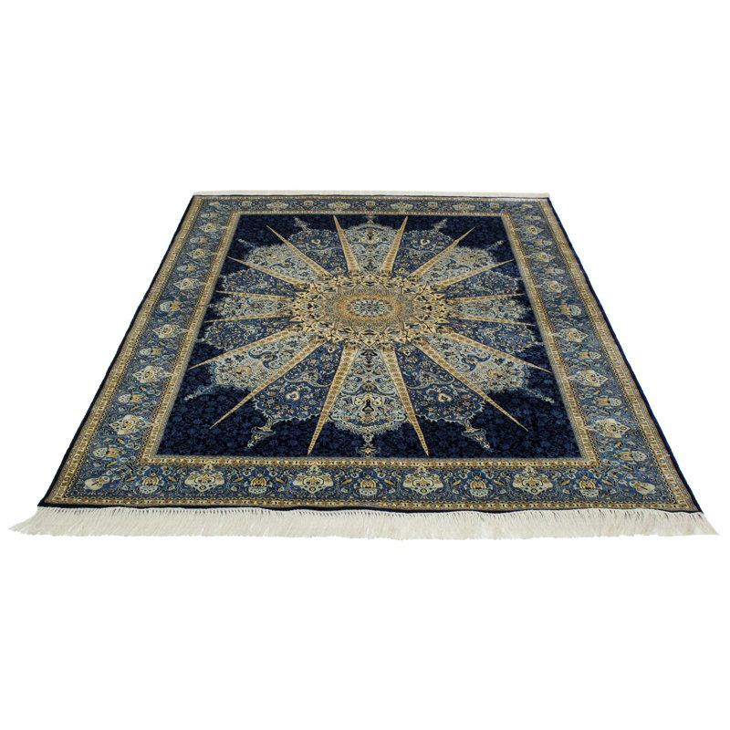 Tapis turc en soie bleu marine 5 x 7