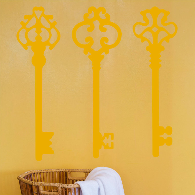 Décalcomanie murale clés squelettes, H 45 po x l 46 po x P 0,01 po, Jaune signalisation