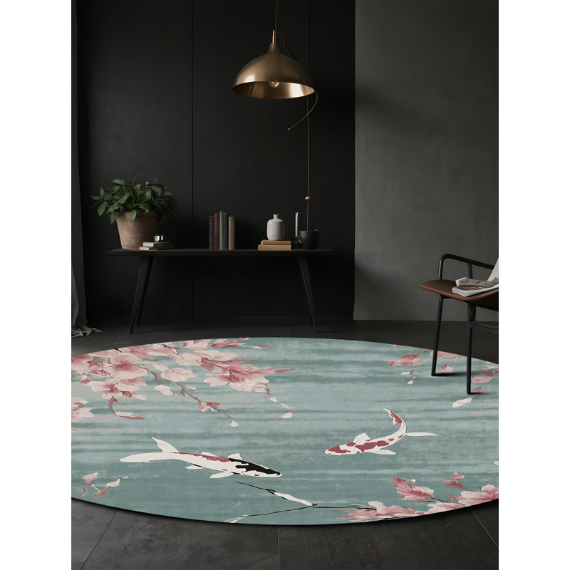 Machine Washable Gray Area Rug, Round 6'