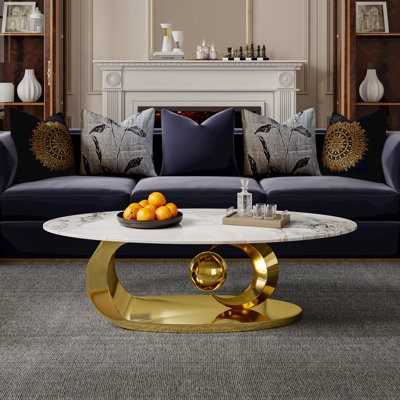 Light luxury marble coffee table round base by Latitude Run