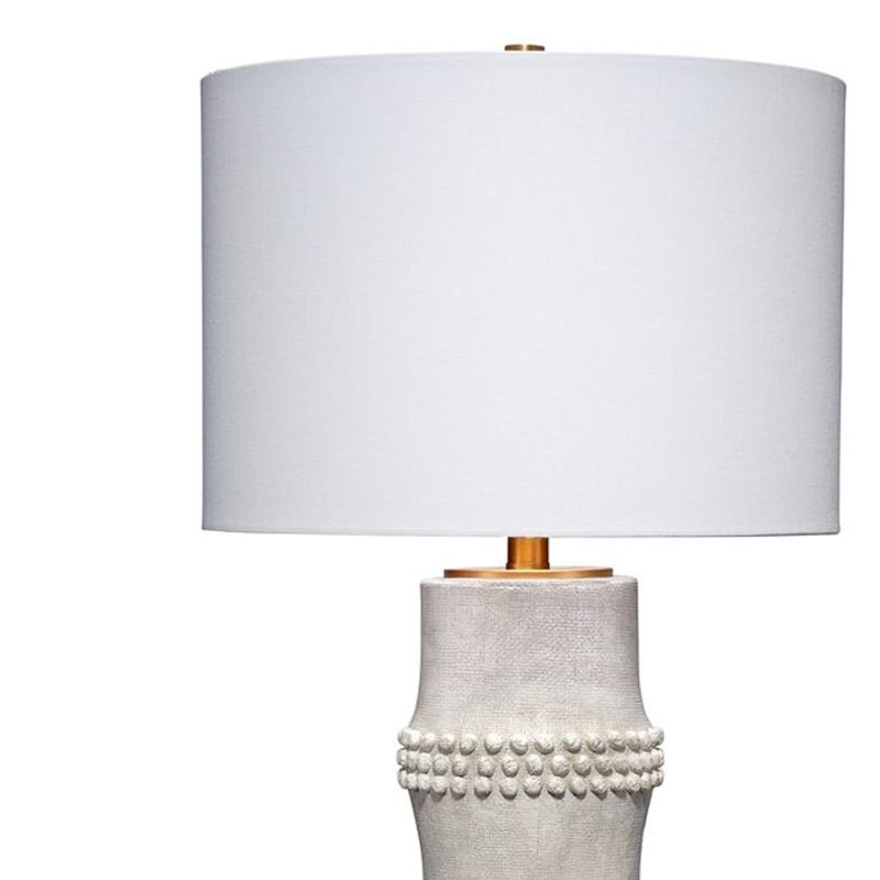 White Resin Table Lamp with Linen Shade and Brass Accents