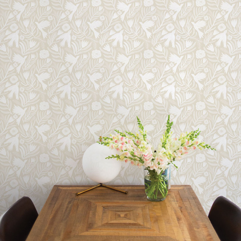 Fabrianne 16.5' L x 20.5" W Peel and Stick Wallpaper Roll, Ivory Doves