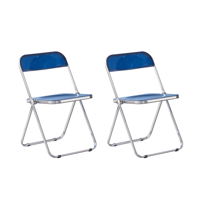 Ensemble de chaises pliantes empilables en acrylique Discher (ensemble de 2), Bleu