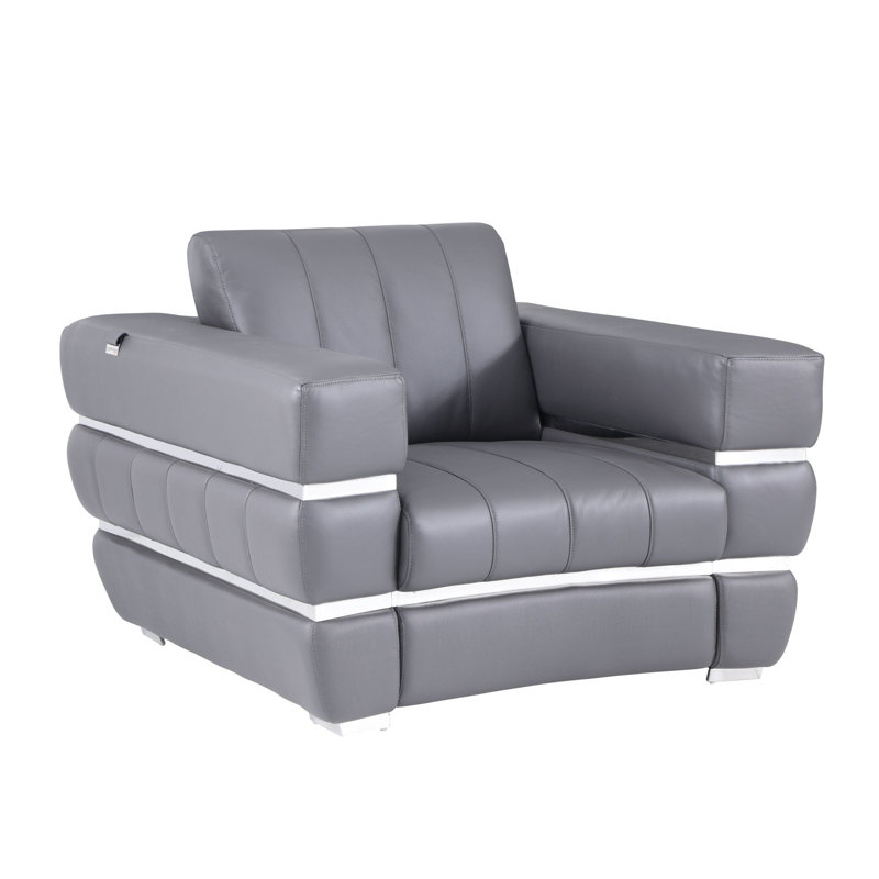 Monza Top Grain Italian Leather Chair, Dark Gray Genuine Leather