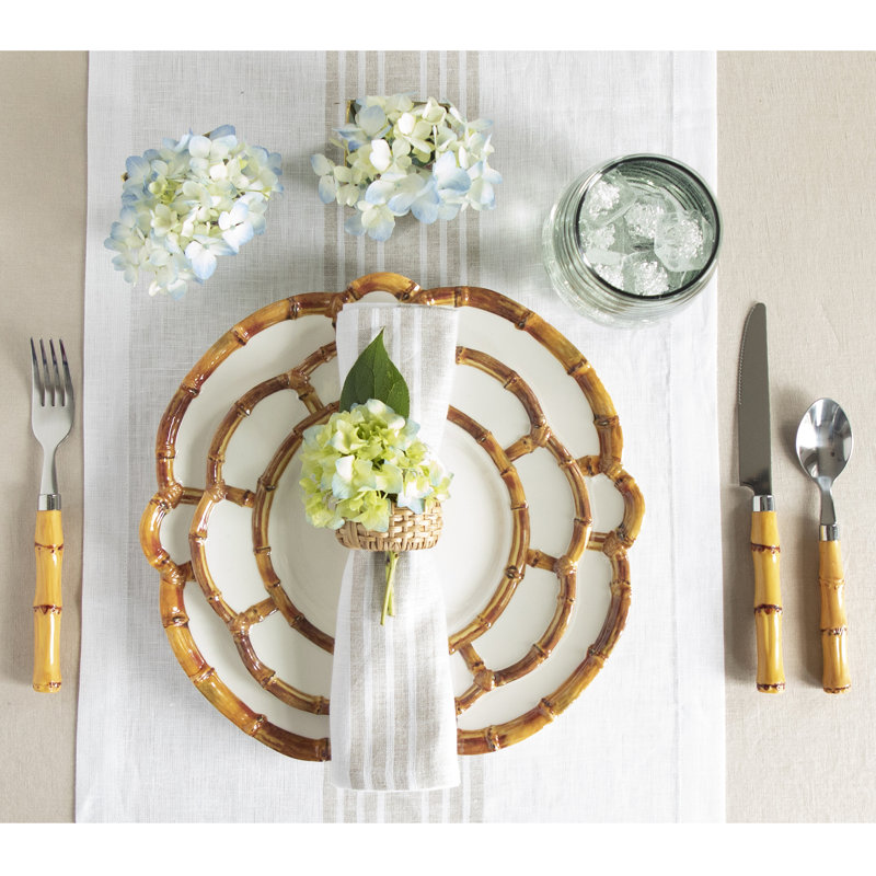 Natural and White Linen Farmhouse Dinner Napkins Set of 4