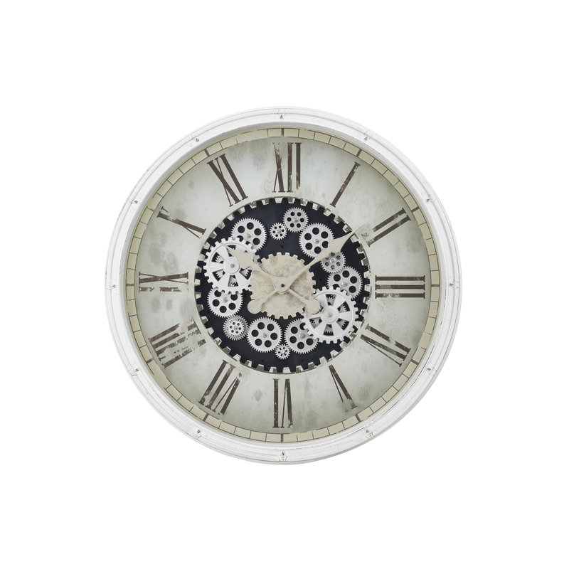 Clocks, 30" Round, Gear Mechanism, Large Oversized, Wall Clock, White, Transitional